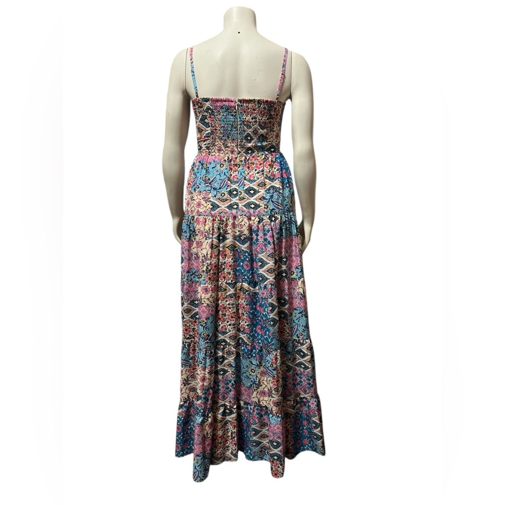 Eliza J 8 Sweetheart Tie Front Patchwork Print Crepe De Chine Maxi Dress Pockets - Picture 5 of 12
